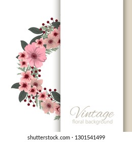 Greeting card with flowers, watercolor. Banner template. Vector frame