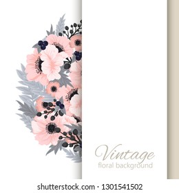 Greeting card with flowers, watercolor. Banner template. Vector frame