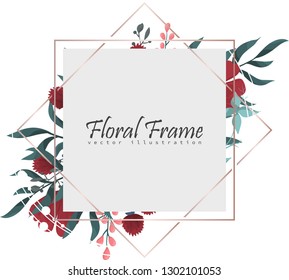 Greeting card with flowers, watercolor. Banner template. Vector frame