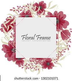 Greeting card with flowers, watercolor. Banner template. Vector frame