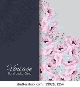 Greeting card with flowers, watercolor. Banner template. Vector frame