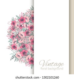 Greeting card with flowers, watercolor. Banner template. Vector frame