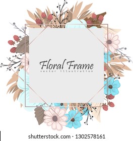 Greeting card with flowers, watercolor. Banner template. Vector frame