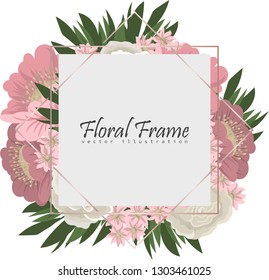 Greeting card with flowers, watercolor. Banner template. Vector frame