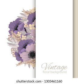 Greeting card with flowers, watercolor. Banner template. Vector frame