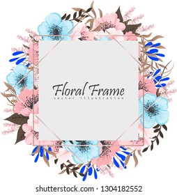 Greeting card with flowers, watercolor. Banner template. Vector frame