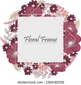Greeting card with flowers, watercolor. Banner template. Vector frame
