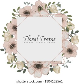 Greeting card with flowers, watercolor. Banner template. Vector frame