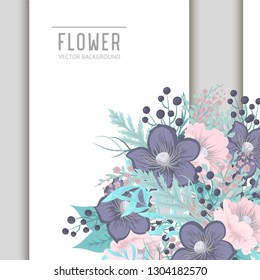 Greeting card with flowers, watercolor. Banner template. Vector frame