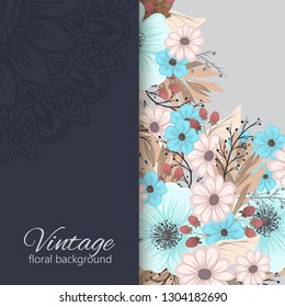 Greeting card with flowers, watercolor. Banner template. Vector frame