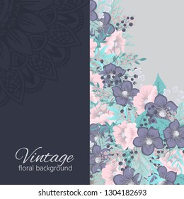 Greeting card with flowers, watercolor. Banner template. Vector frame