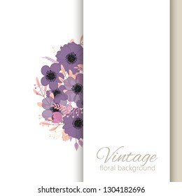 Greeting card with flowers, watercolor. Banner template. Vector frame