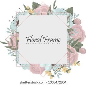 Greeting card with flowers, watercolor. Banner template. Vector frame