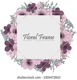 Greeting card with flowers, watercolor. Banner template. Vector frame
