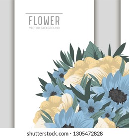 Greeting card with flowers, watercolor. Banner template. Vector frame