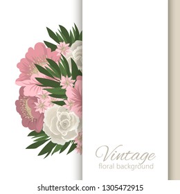 Greeting card with flowers, watercolor. Banner template. Vector frame