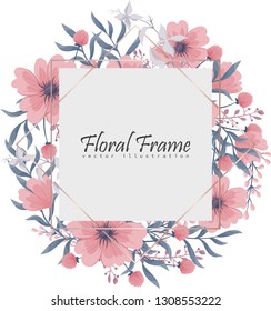 Greeting card with flowers, watercolor. Banner template. Vector frame