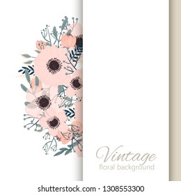 Greeting card with flowers, watercolor. Banner template. Vector frame