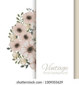 Greeting card with flowers, watercolor. Banner template. Vector frame
