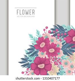 Greeting card with flowers, watercolor. Banner template. Vector frame