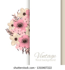 Greeting card with flowers, watercolor. Banner template. Vector frame