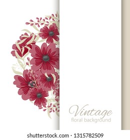 Greeting card with flowers, watercolor. Banner template. Vector frame