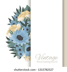 Greeting card with flowers, watercolor. Banner template. Vector frame