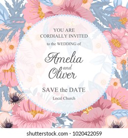 Greeting card with flowers, watercolor, can be used as invitation card for wedding, birthday and other holiday and summer background. Vector illustration. 