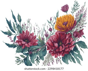 Greeting card with flowers watercolor can be used as invitation card for wedding birthday and other holiday and summer background