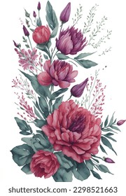 Greeting card with flowers watercolor can be used as invitation card for wedding birthday and other holiday and summer background