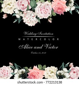 Greeting card with flowers, watercolor, can be used as invitation card for wedding, birthday and other holiday and  summer background. Vector
