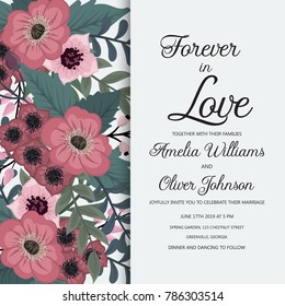 Greeting card with flowers, watercolor, can be used as invitation card for wedding, birthday and other holiday and summer background. Vector illustration. 