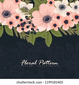 Greeting card with flowers, watercolor. Vector frame