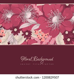Greeting card with flowers, watercolor. Vector frame