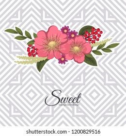 Greeting card with flowers, watercolor. Vector frame