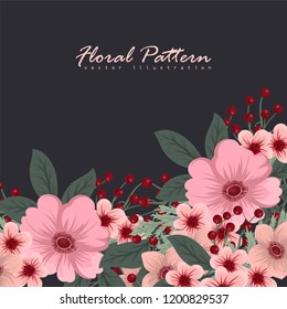 Greeting card with flowers, watercolor. Vector frame