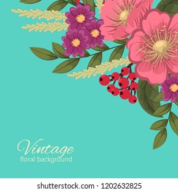 Greeting card with flowers, watercolor. Vector frame