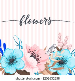 Greeting card with flowers, watercolor. Vector frame