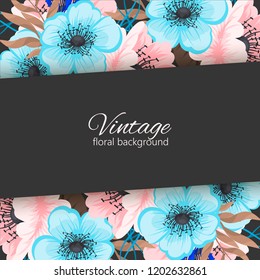 Greeting card with flowers, watercolor. Vector frame