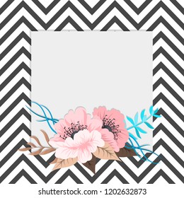 Greeting card with flowers, watercolor. Vector frame