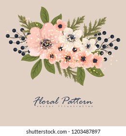 Greeting card with flowers, watercolor. Vector frame