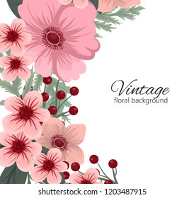 Greeting card with flowers, watercolor. Vector frame
