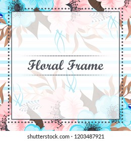 Greeting card with flowers, watercolor. Vector frame