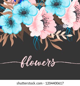 Greeting card with flowers, watercolor. Vector frame