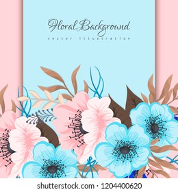 Greeting card with flowers, watercolor. Vector frame