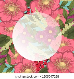 Greeting card with flowers, watercolor. Vector frame