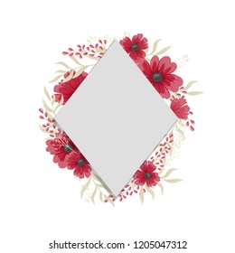 Greeting card with flowers, watercolor. Vector frame