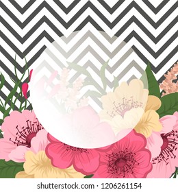Greeting card with flowers, watercolor. Vector frame
