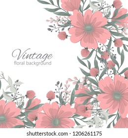 Greeting card with flowers, watercolor. Vector frame