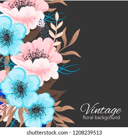 Greeting card with flowers, watercolor. Vector frame
